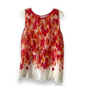 Liz Claiborne Women's Floral Sleeveless V-neck Cut-out Blouse Top Orange Large